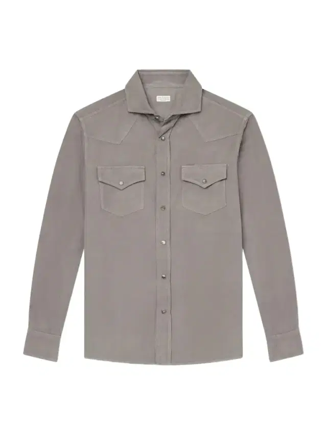Brunello Cucinelli Cutaway-Collar Cotton-Corduroy Western Shirt - Men