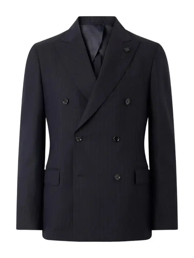 Double-Breasted Pintriped Wool Suit Jacket - Men