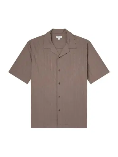 Sunspel Camp-Collar Textured-Cotton Shirt - Men | Thumbnail 1 Sunspel Camp-Collar Textured-Cotton Shirt - Men | Thumbnail 1