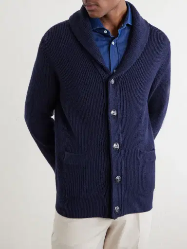 Brunello Cucinelli Shawl-Collar Ribbed Cotton Cardigan - Men | Thumbnail 3 Brunello Cucinelli Shawl-Collar Ribbed Cotton Cardigan - Men | Thumbnail 3