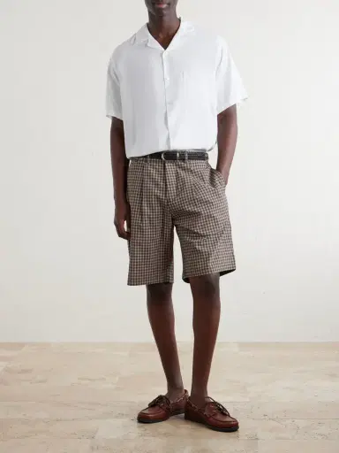 Oliver Spencer Leaman Straight-Leg Pleated Checked Cotton-Blend Shorts - Men | Thumbnail 2 Oliver Spencer Leaman Straight-Leg Pleated Checked Cotton-Blend Shorts - Men | Thumbnail 2