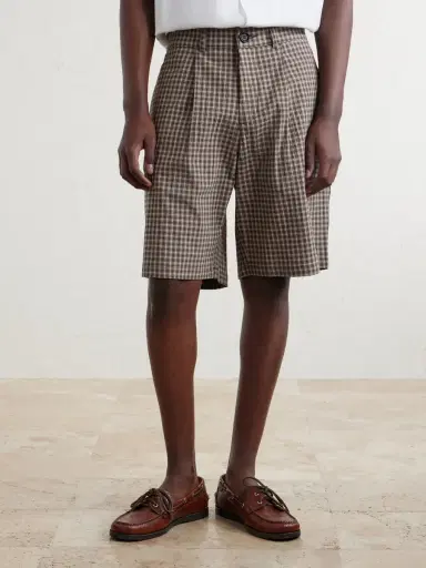 Oliver Spencer Leaman Straight-Leg Pleated Checked Cotton-Blend Shorts - Men | Thumbnail 3 Oliver Spencer Leaman Straight-Leg Pleated Checked Cotton-Blend Shorts - Men | Thumbnail 3