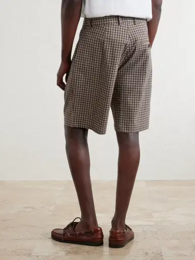 Oliver Spencer Leaman Straight-Leg Pleated Checked Cotton-Blend Shorts - Men | Thumbnail 4 Oliver Spencer Leaman Straight-Leg Pleated Checked Cotton-Blend Shorts - Men | Thumbnail 4