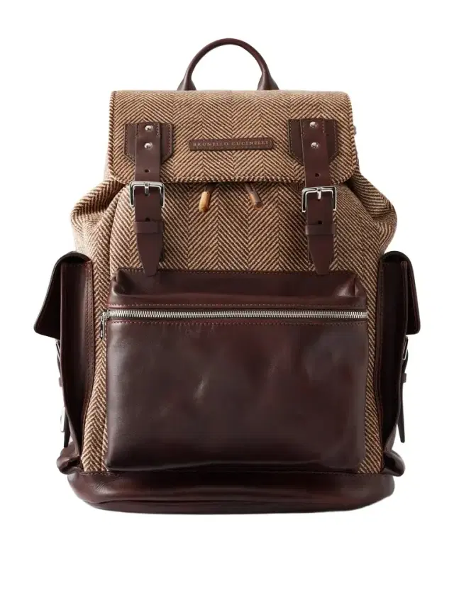 Leather-Trimmed Herringbone Canvas Backpack - Men
