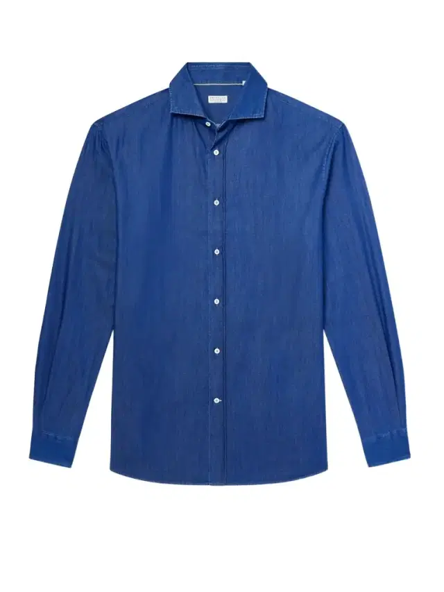 Brunello Cucinelli Cutaway-Collar Cotton-Chambray Shirt - Men