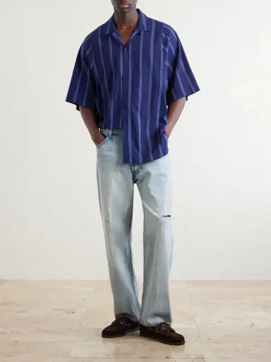 Kardo Yusuke Camp-Collar Striped Cotton Shirt - Men | Thumbnail 2