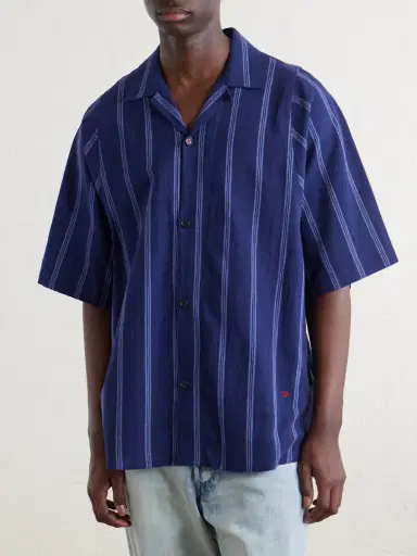 Kardo Yusuke Camp-Collar Striped Cotton Shirt - Men | Thumbnail 3