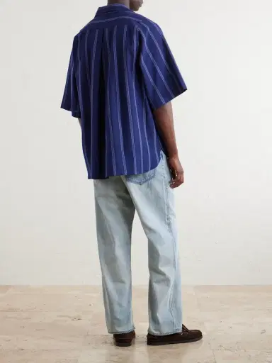 Kardo Yusuke Camp-Collar Striped Cotton Shirt - Men | Thumbnail 4