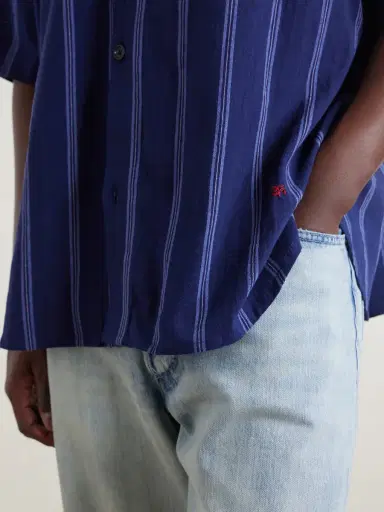 Kardo Yusuke Camp-Collar Striped Cotton Shirt - Men | Thumbnail 5