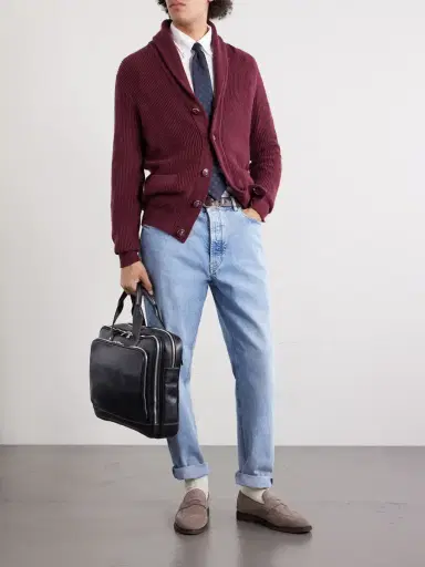 Brunello Cucinelli Shawl-Collar Ribbed Cotton Cardigan - Men | Thumbnail 2