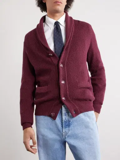 Brunello Cucinelli Shawl-Collar Ribbed Cotton Cardigan - Men | Thumbnail 3