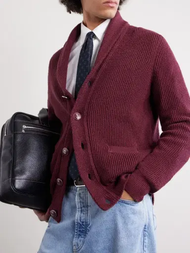 Brunello Cucinelli Shawl-Collar Ribbed Cotton Cardigan - Men | Thumbnail 5