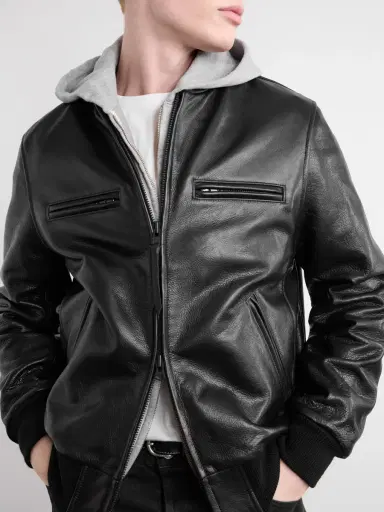 Golden Bear The Ridgewood Knit Trimmed Leather Bomber Jacket - Men | Thumbnail 5