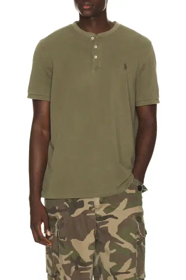 Polo Ralph Lauren Short Sleeve Garment Dyed Featherweight Mesh Henley T-Shirt | Thumbnail 1