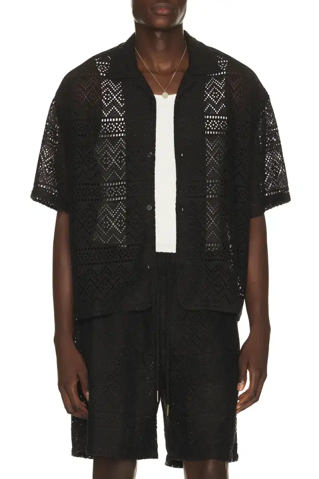 Honor The Gift Pointelle Crochet Camp Collar Shirt
