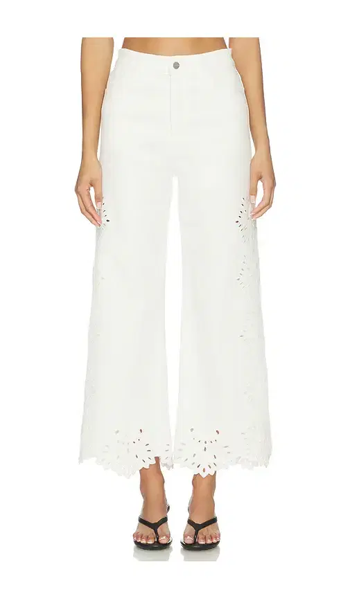 The Mia High Rise Wide Leg Jeans With Placed Broderie