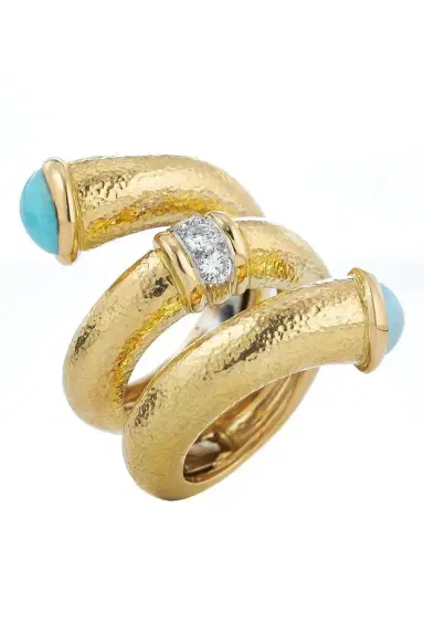 DAVID WEBB Turquoise Hammered Pipe Ring | Thumbnail 1 DAVID WEBB Turquoise Hammered Pipe Ring | Thumbnail 1