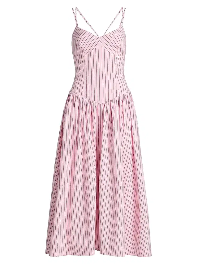 Cinq à Sept Women's Dagna Striped Cotton-Blend Midi-Dress - Cotton Candy Crimson Plum