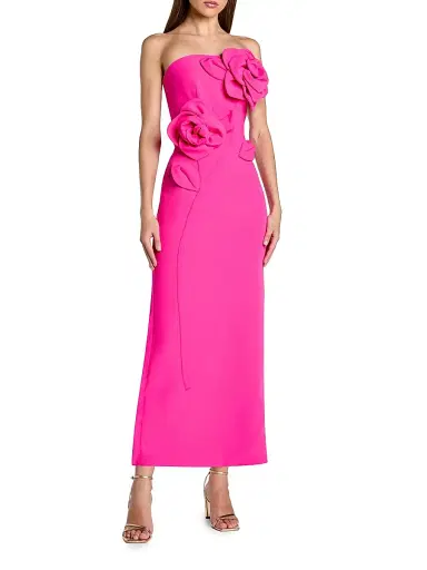 Mac Duggal Women's Floral Embellished Crepe Strapless Maxi Dress - Hot Pink - Size 2 | Thumbnail 1