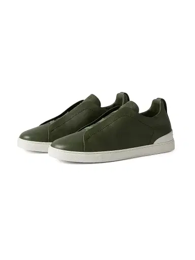 Zegna Men's Secondskin Triple Stitch Sneakers - Pine Green - Size 12 | Thumbnail 2