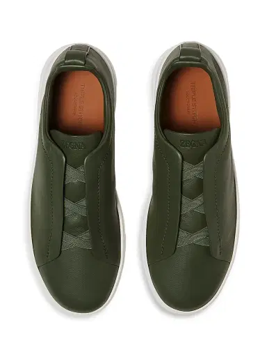 Zegna Men's Secondskin Triple Stitch Sneakers - Pine Green - Size 12 | Thumbnail 3