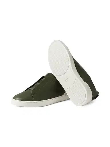 Zegna Men's Secondskin Triple Stitch Sneakers - Pine Green - Size 12 | Thumbnail 4