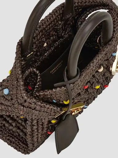 Ferragamo Women's Hug Mini Raffia & Leather Top Handle Bag | Thumbnail 5 Ferragamo Women's Hug Mini Raffia & Leather Top Handle Bag | Thumbnail 5