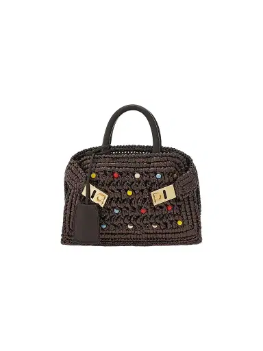 Ferragamo Women's Hug Mini Raffia & Leather Top Handle Bag | Thumbnail 1 Ferragamo Women's Hug Mini Raffia & Leather Top Handle Bag | Thumbnail 1