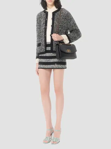 Valentino Garavani Women's Knitted Jacket in Linen and Lurex - Black | Thumbnail 2