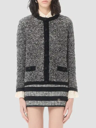 Valentino Garavani Women's Knitted Jacket in Linen and Lurex - Black | Thumbnail 3