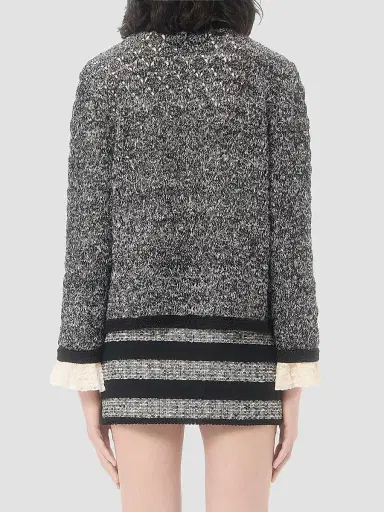 Valentino Garavani Women's Knitted Jacket in Linen and Lurex - Black | Thumbnail 5