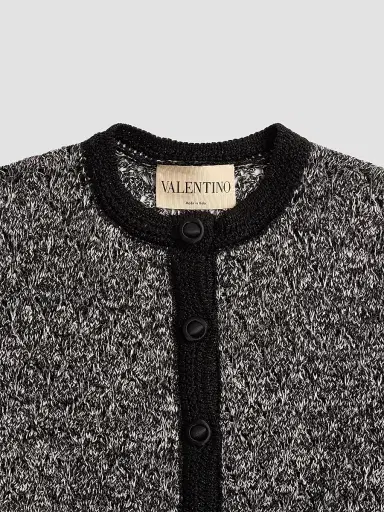 Valentino Garavani Women's Knitted Jacket in Linen and Lurex - Black | Thumbnail 7