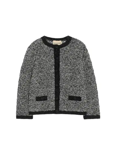 Valentino Garavani Women's Knitted Jacket in Linen and Lurex - Black | Thumbnail 1