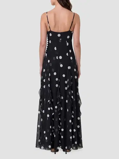 NICHOLAS Women's Kamila Ruffled Polka Dot Georgette Gown - Scattered Dot Black | Thumbnail 4 NICHOLAS Women's Kamila Ruffled Polka Dot Georgette Gown - Scattered Dot Black | Thumbnail 4