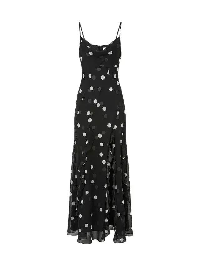 Nicholas the Label Women's Kamila Ruffled Polka Dot Georgette Gown - Scattered Dot Black
