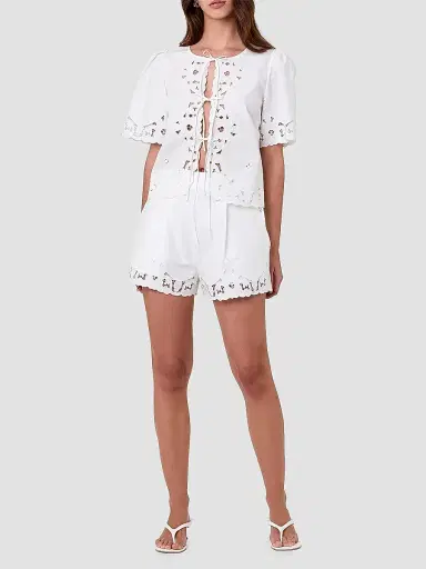 NICHOLAS Women's Isabel Embroidered Tie-Front Cotton Top - | Thumbnail 2