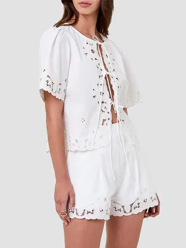 NICHOLAS Women's Isabel Embroidered Tie-Front Cotton Top - | Thumbnail 4