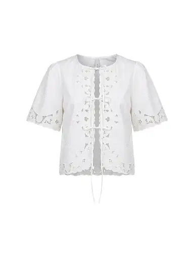 NICHOLAS Women's Isabel Embroidered Tie-Front Cotton Top - | Thumbnail 1