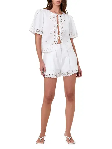 NICHOLAS Women's Irma Lace-Trim Cotton Shorts - | Thumbnail 2 NICHOLAS Women's Irma Lace-Trim Cotton Shorts - | Thumbnail 2