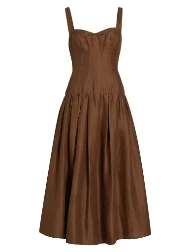 NICHOLAS Women's Makenna Linen Corset Midi-Dress - Cigar | Thumbnail 1 NICHOLAS Women's Makenna Linen Corset Midi-Dress - Cigar | Thumbnail 1