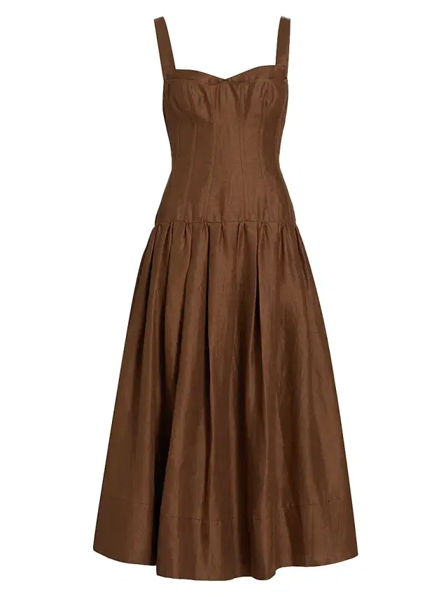 NICHOLAS Women's Makenna Linen Corset Midi-Dress - Cigar