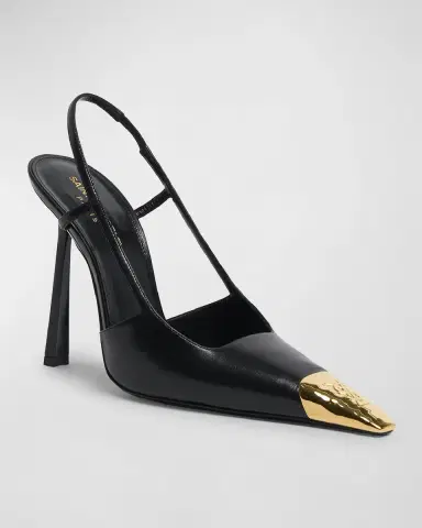 Saint Laurent Jeanne Leather Metallic-Toe Slingback Pumps | Thumbnail 2