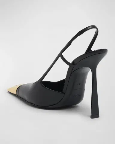 Saint Laurent Jeanne Leather Metallic-Toe Slingback Pumps | Thumbnail 3