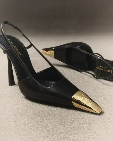Saint Laurent Jeanne Leather Metallic-Toe Slingback Pumps | Thumbnail 4