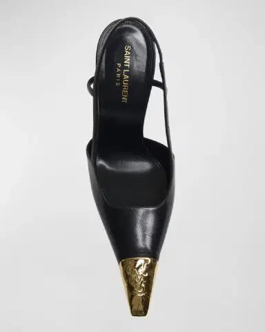 Saint Laurent Jeanne Leather Metallic-Toe Slingback Pumps | Thumbnail 5