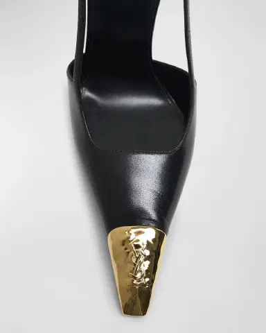 Saint Laurent Jeanne Leather Metallic-Toe Slingback Pumps | Thumbnail 6