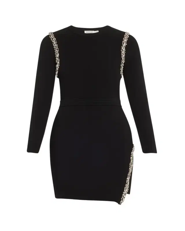 Nyx Embellished Long-Sleeve Wrap Dress