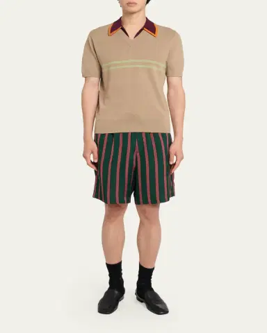 Dries Van Noten Men's Contrast-Trim Knit Polo Sweater | Thumbnail 2 Dries Van Noten Men's Contrast-Trim Knit Polo Sweater | Thumbnail 2