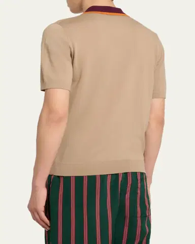 Dries Van Noten Men's Contrast-Trim Knit Polo Sweater | Thumbnail 3 Dries Van Noten Men's Contrast-Trim Knit Polo Sweater | Thumbnail 3