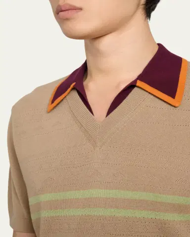 Dries Van Noten Men's Contrast-Trim Knit Polo Sweater | Thumbnail 5 Dries Van Noten Men's Contrast-Trim Knit Polo Sweater | Thumbnail 5